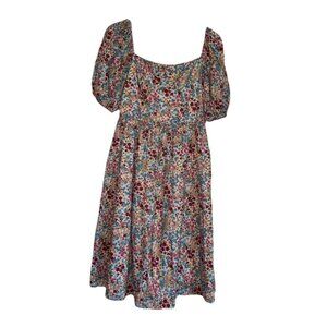 Stellah Floral Puff Sleeves Midi Dress Cottagecore Milkmaid Garden Party Small